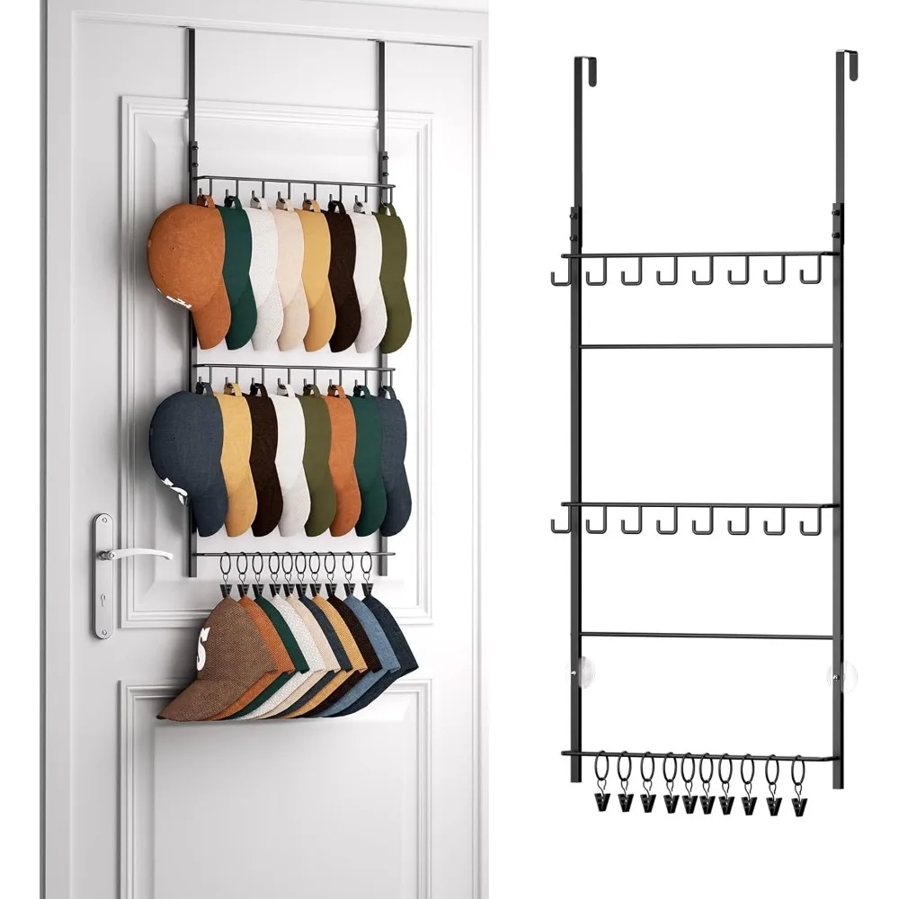 Over Door Cap Organizer with 16 Hooks and 10 Adjustable Clips Holds Up to 26 Hats for Wall Mount Storage
Over Door Cap Organizer with 16 Hooks and 10 Adjustable Clips Holds Up to 26 Hats for Wall Mount Storage