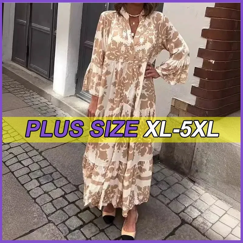 Plus Size Dresses Women's Summer Long Dress New Standing Collar Flared Sleeve Printed Casual Frock Fashionable Button Clothing
Plus Size Dresses Women's Summer Long Dress New Standing Collar Flared Sleeve Printed Casual Frock Fashionable Button Clothing