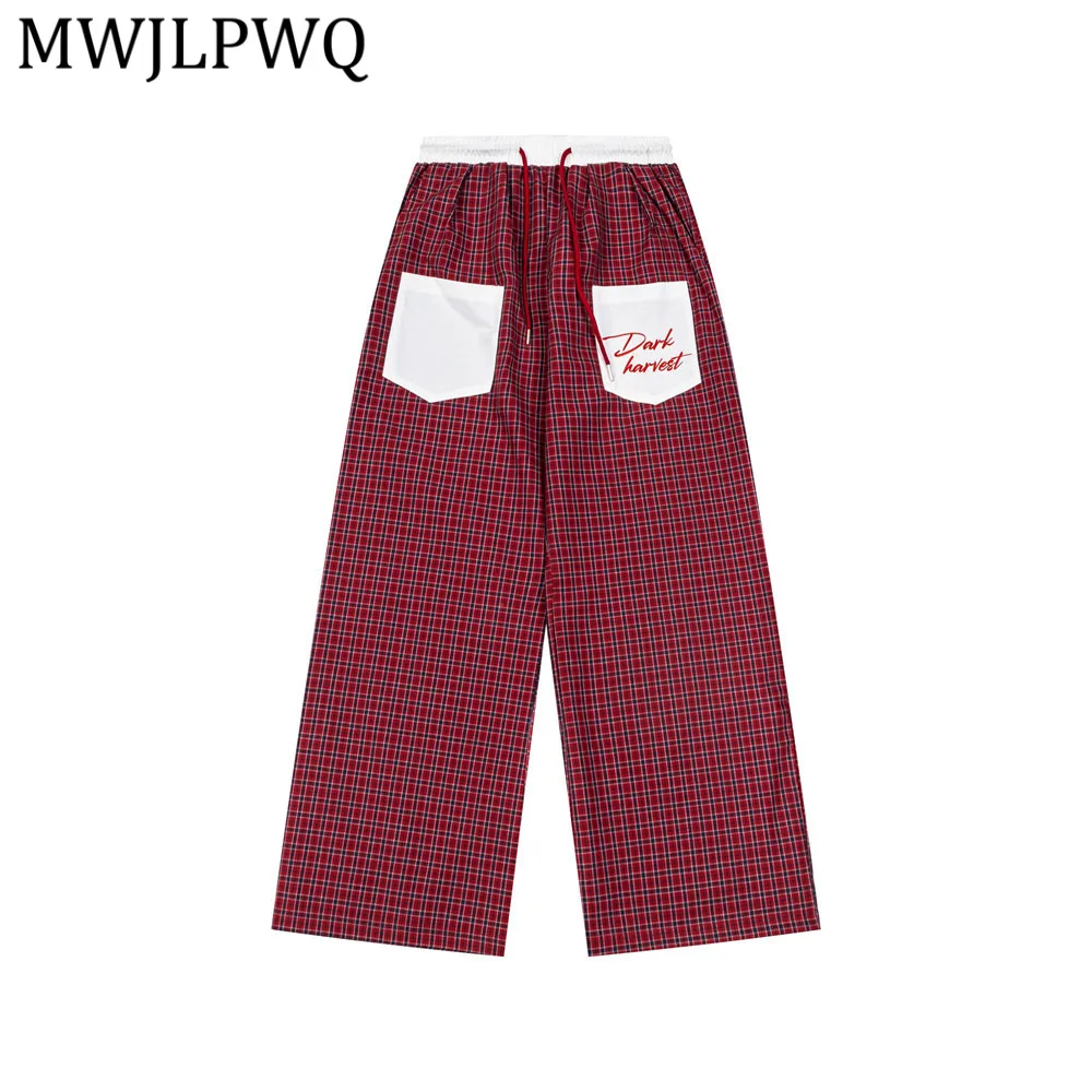 MWJLPWQ Red Plaid Wide Leg Pants With White Contrast Pockets Drawstring Waist Streetwear Casual Loose Fit Trousers For Men 16734
MWJLPWQ Red Plaid Wide Leg Pants With White Contrast Pockets Drawstring Waist Streetwear Casual Loose Fit Trousers For Men 16734