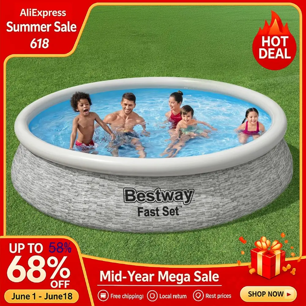 Fast Set 12 x 30 Round Inflatable Above Ground Swimming Pool Set, Stacked Stone Exterior Outdoor Family Pool with Filter Custom
Fast Set 12 x 30 Round Inflatable Above Ground Swimming Pool Set, Stacked Stone Exterior Outdoor Family Pool with Filter Custom