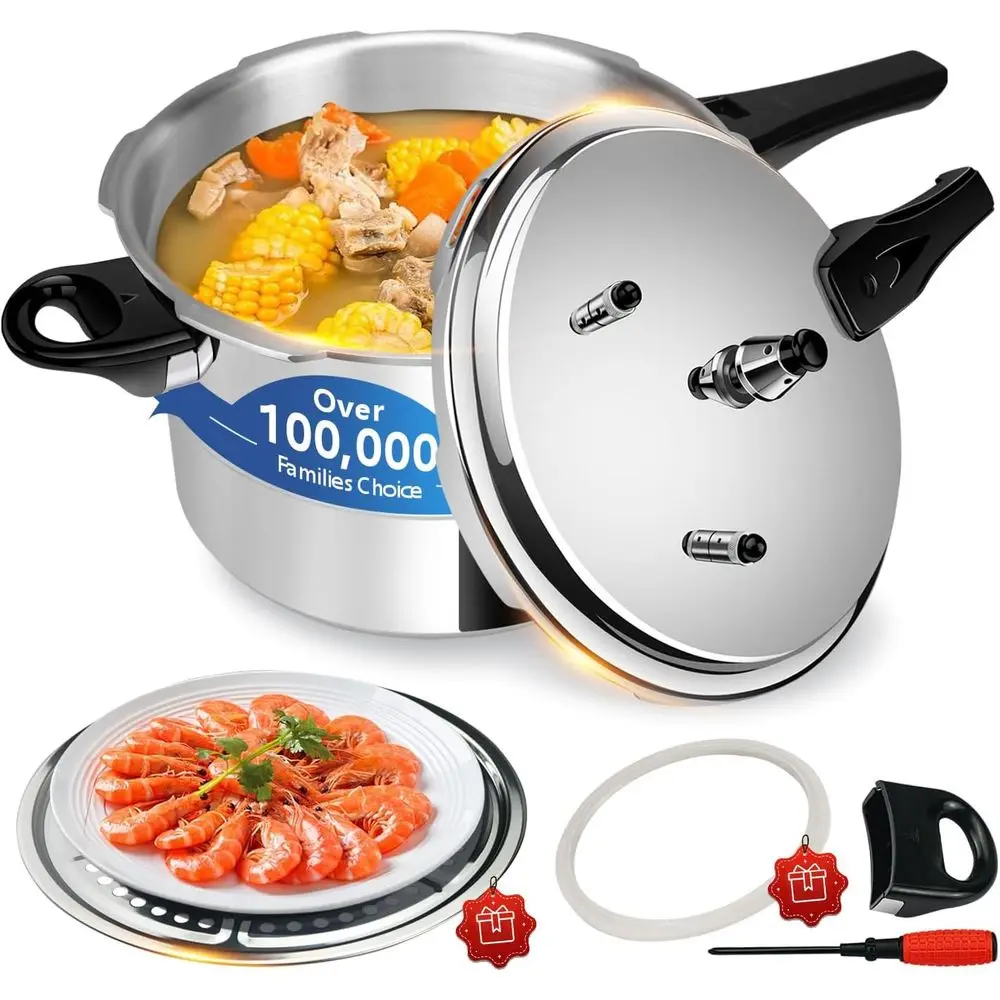 10-Quart Induction-Ready Pressure Cooker with Thickened Base for All Stovetops
10-Quart Induction-Ready Pressure Cooker with Thickened Base for All Stovetops