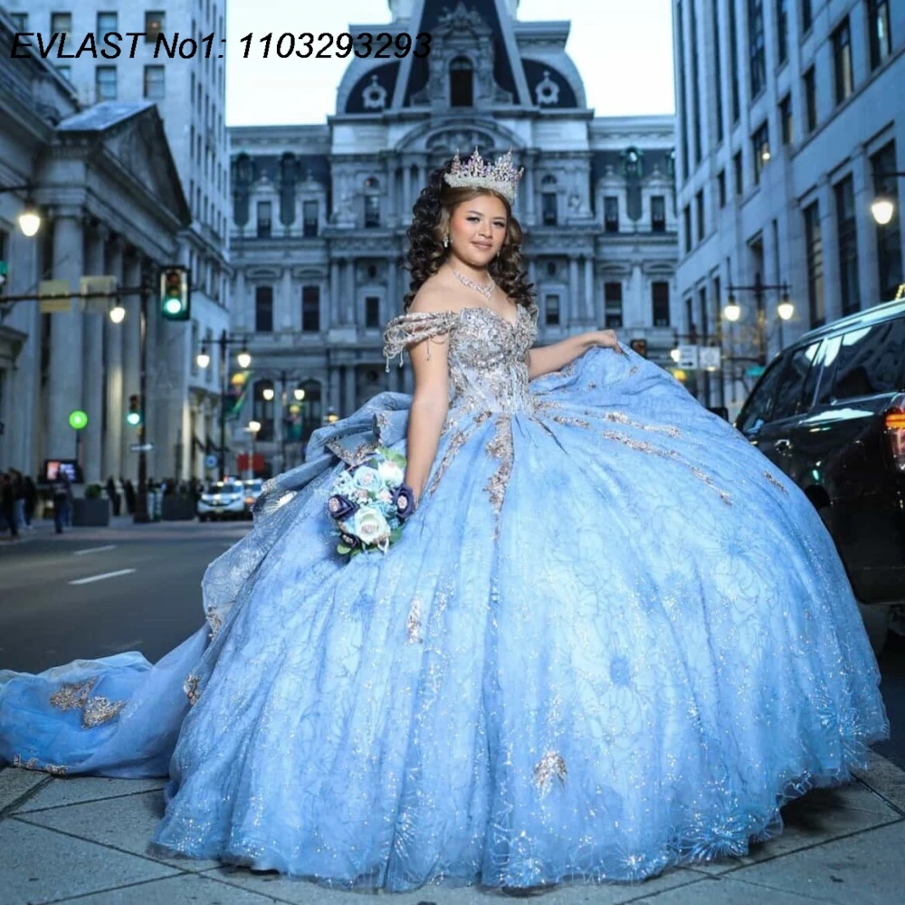 EVLAST Customized Glitter Blue Quinceanera Dress Ball Gown Shiny Lace Applique Beading Bow Sweet 16 Vestidos De 15 Anos AQ301
EVLAST Customized Glitter Blue Quinceanera Dress Ball Gown Shiny Lace Applique Beading Bow Sweet 16 Vestidos De 15 Anos AQ301