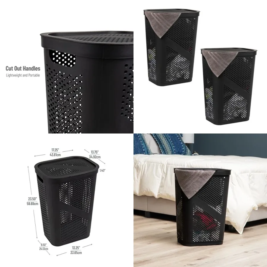 60L Slim Laundry Hamper, Clothes Basket, Lid, Ventilated, Plastic, Set of 2
60L Slim Laundry Hamper, Clothes Basket, Lid, Ventilated, Plastic, Set of 2