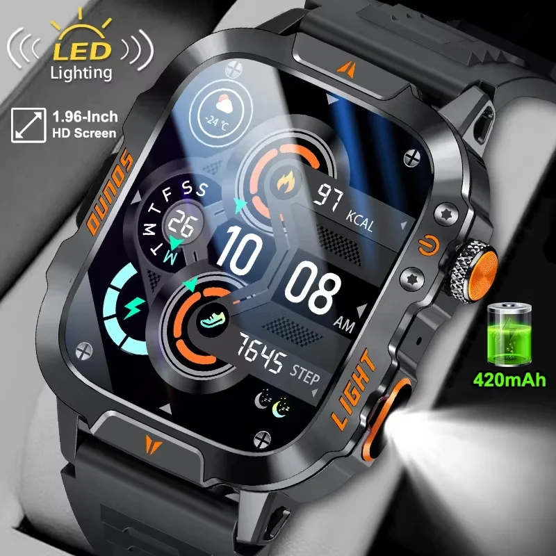 2025 Military Smartwatch LED Flashlight 420mAh Battery Waterproof Outdoor Sport BT Call Heart rate health monitor Men SmartWatch
2025 Military Smartwatch LED Flashlight 420mAh Battery Waterproof Outdoor Sport BT Call Heart rate health monitor Men SmartWatch