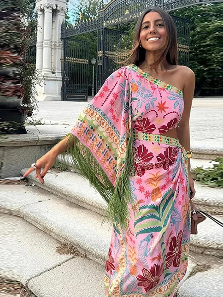 Women Diagonal Shoulder Tassel Midi Dress Chic Waist Hollow Out Asymmetric Irregular Hem Lady Summer Dress Evening Party Vestido
Women Diagonal Shoulder Tassel Midi Dress Chic Waist Hollow Out Asymmetric Irregular Hem Lady Summer Dress Evening Party Vestido