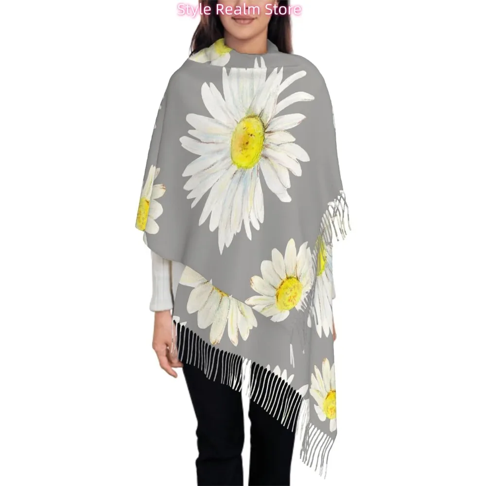 Шарф большого размера для женщин, белый ромашка, цветочный акварельный цветок, серый шарф, шарфы с кисточками, осенне-зимняя шаль, накидки
Шарф большого размера для женщин, белый ромашка, цветочный акварельный цветок, серый шарф, шарфы с кисточками, осенне-зимняя шаль, накидки