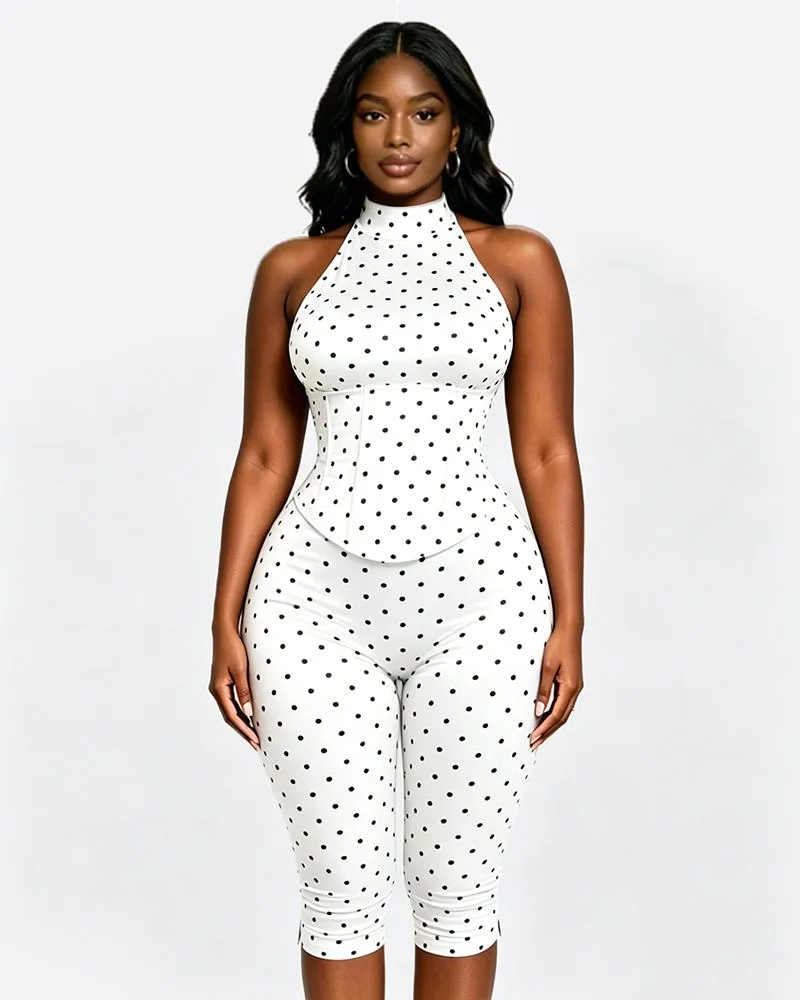 Side Zipper Grommet Lace Up Corset Patchwork Polka Dots Print Calf Length Jumpsuits Women Lace Up Halter Backless Slim Overalls
Side Zipper Grommet Lace Up Corset Patchwork Polka Dots Print Calf Length Jumpsuits Women Lace Up Halter Backless Slim Overalls