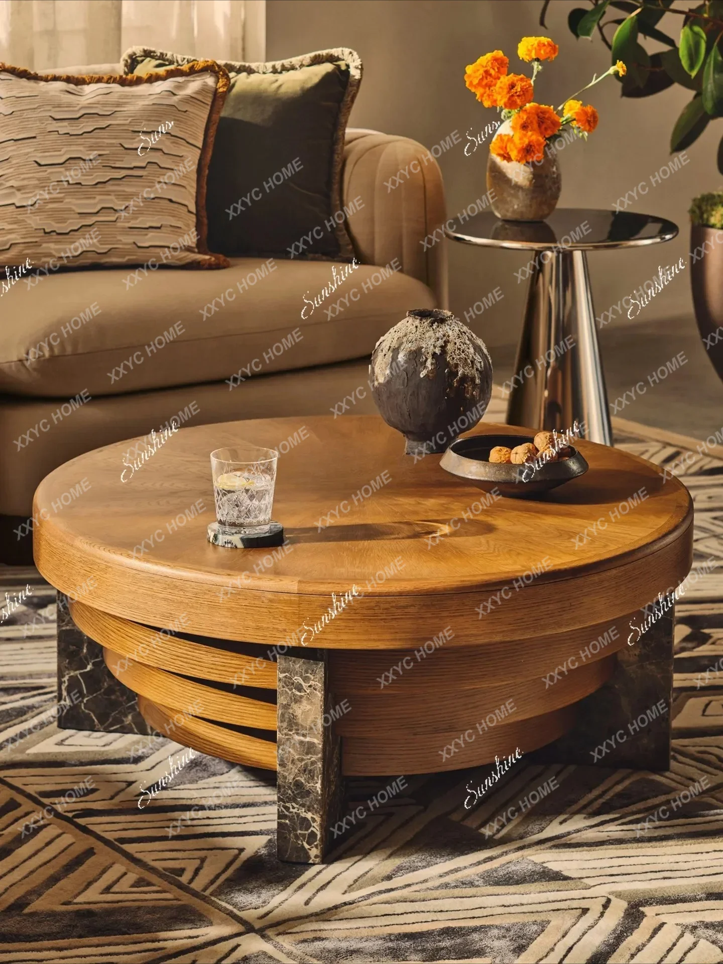retro solid wood round coffee table simple marble coffee table
retro solid wood round coffee table simple marble coffee table