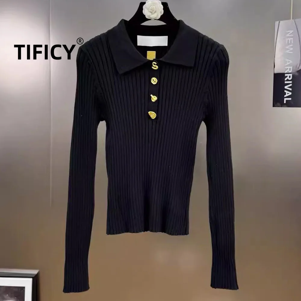 Sweaters Women's Autumn New Lapel Long Sleeved Single Breasted Decorative Tight Stretch French Commuting Style Knitted Sweater
Sweaters Women's Autumn New Lapel Long Sleeved Single Breasted Decorative Tight Stretch French Commuting Style Knitted Sweater