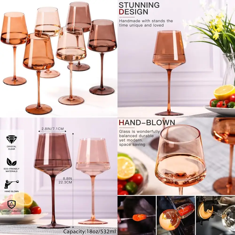 Набор янтарных бокалов для вина ручной работы — 6 предметов, емкость 18 унций, высокие стебли, плоское дно для повышения дегустации
Набор янтарных бокалов для вина ручной работы — 6 предметов, емкость 18 унций, высокие стебли, плоское дно для повышения дегустации