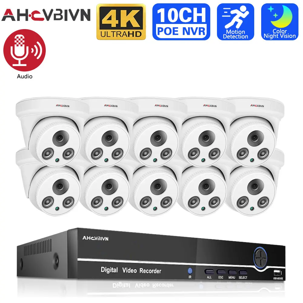 4K NVR Kit 8CH 10CH POE Camera System 8MP Full Color Night Vision Two way Audio IP Camera Outdoor Security Video Surveillance
4K NVR Kit 8CH 10CH POE Camera System 8MP Full Color Night Vision Two way Audio IP Camera Outdoor Security Video Surveillance
