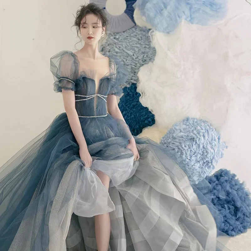 Romantic Blue Elegant Puff Sleeves French Evening Dress Square Collar A-Line Illusion Backless Beading Prom Gown Robes De Soirée
Romantic Blue Elegant Puff Sleeves French Evening Dress Square Collar A-Line Illusion Backless Beading Prom Gown Robes De Soirée