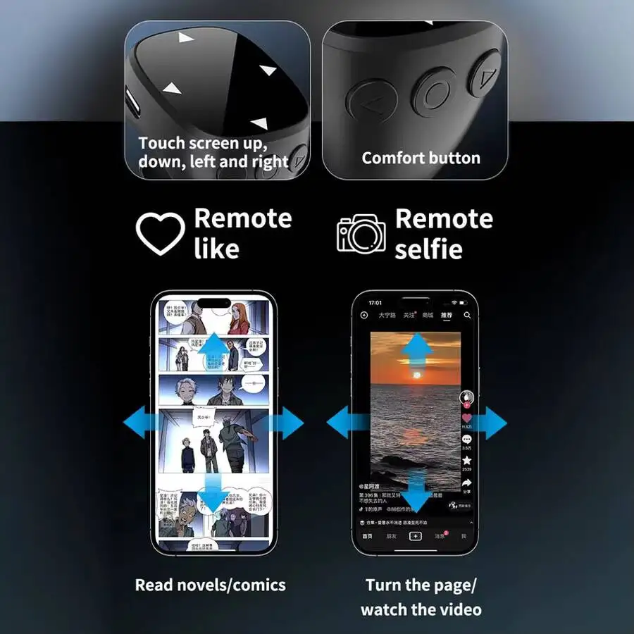 New Touch Screen Smart Fingertip Ring Remote Control Mouse Wireless Bluetooth Mobile Selfie Mice Selfie Video Automatic Page
New Touch Screen Smart Fingertip Ring Remote Control Mouse Wireless Bluetooth Mobile Selfie Mice Selfie Video Automatic Page