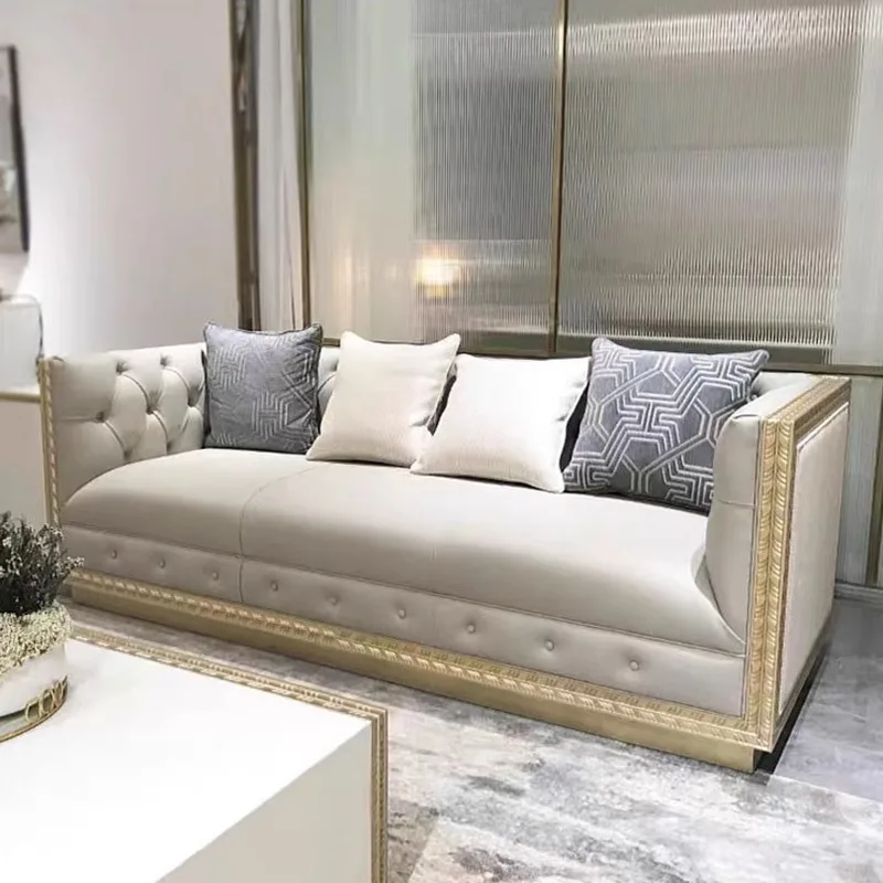 Solid wood carving flower three living room villa leather champagne gold single court sofa
Solid wood carving flower three living room villa leather champagne gold single court sofa