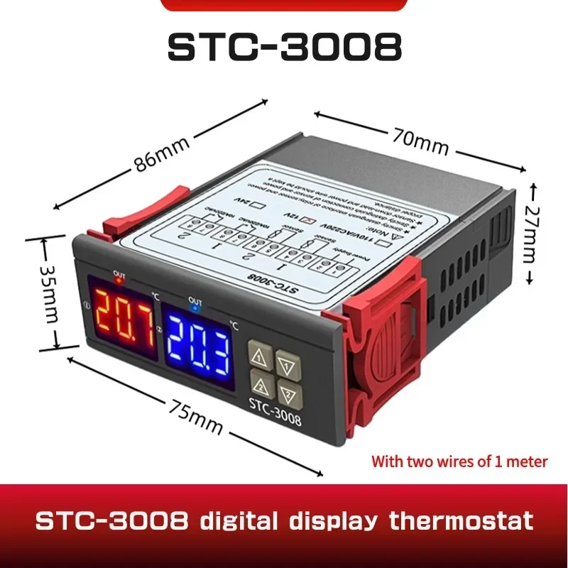 Dual Digital STC-3008 Temperature Controller Two Relay Output Thermostat Heater with Probe 12V 24V 220V Home Fridge Cool Heat
Dual Digital STC-3008 Temperature Controller Two Relay Output Thermostat Heater with Probe 12V 24V 220V Home Fridge Cool Heat