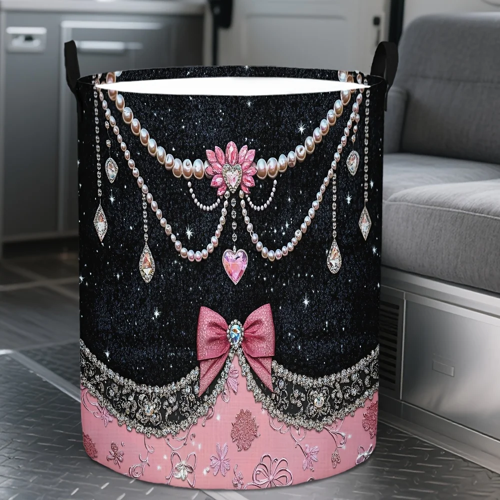 Large Foldable Bohemian Laundry Basket with Pink Glitter Bow Diamond Print Round Hamper Suitable for Room Dorm
Large Foldable Bohemian Laundry Basket with Pink Glitter Bow Diamond Print Round Hamper Suitable for Room Dorm