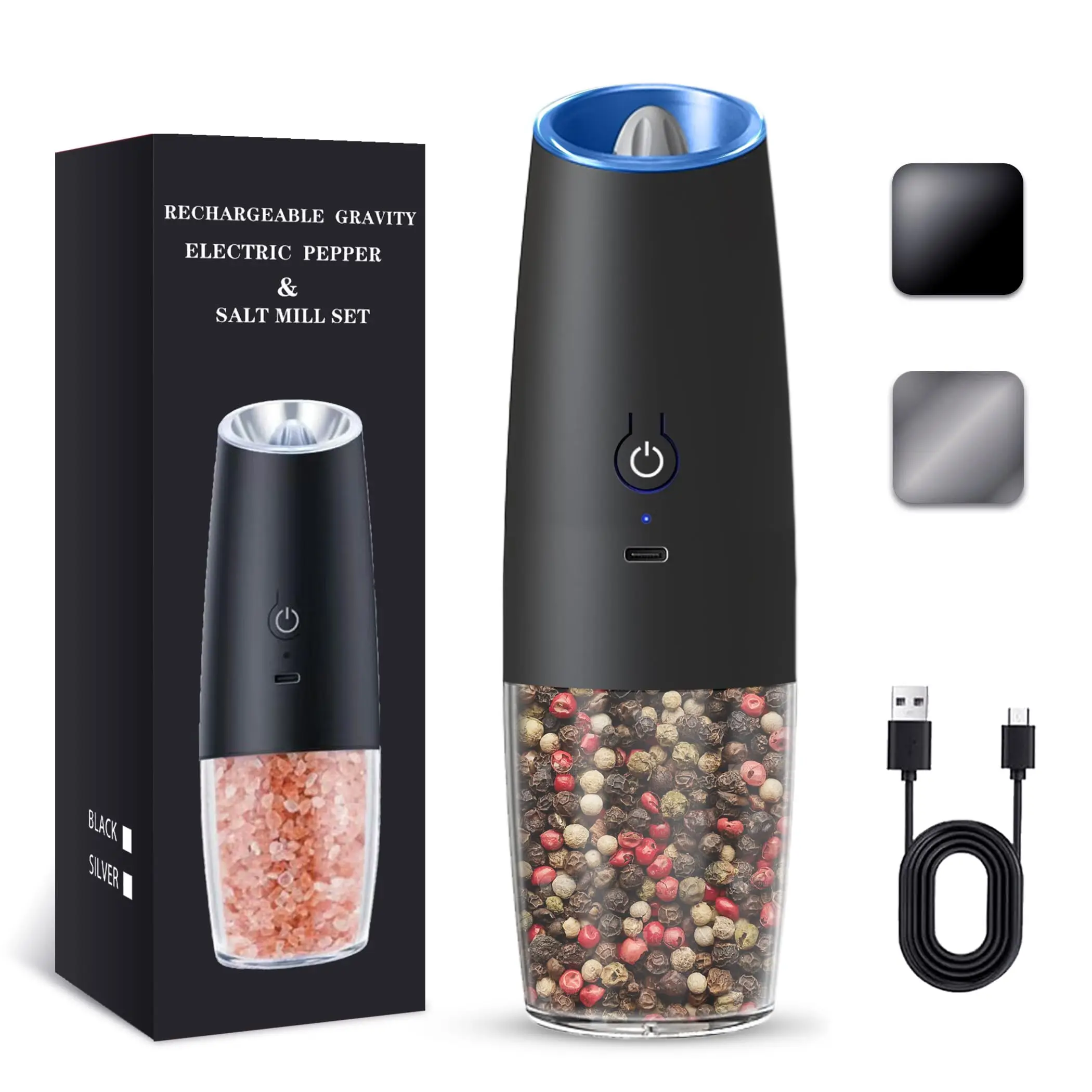 Rechargeable Electric Salt and Pepper Grinder set of 2, gravity electric salt and pepper grinder set, Adjustable Roughness
Rechargeable Electric Salt and Pepper Grinder set of 2, gravity electric salt and pepper grinder set, Adjustable Roughness