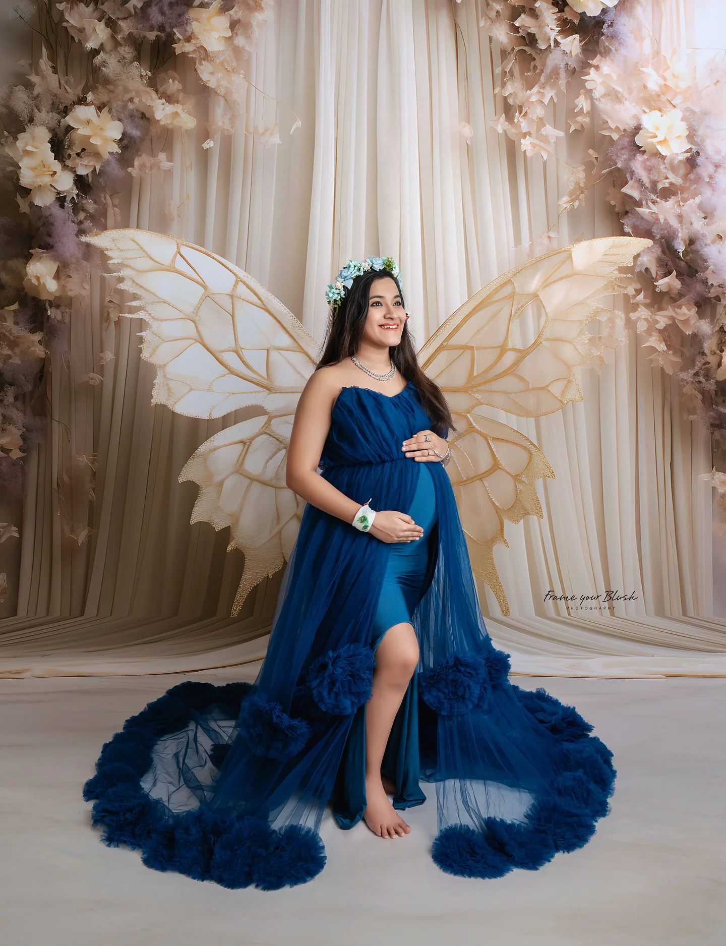Luxury Blue Pregnant Woman Prom Dress For Photoshoot Tulle Sexy Sleeveless Bridal Morning Robes Night Gown Sleepwear Customized
Luxury Blue Pregnant Woman Prom Dress For Photoshoot Tulle Sexy Sleeveless Bridal Morning Robes Night Gown Sleepwear Customized