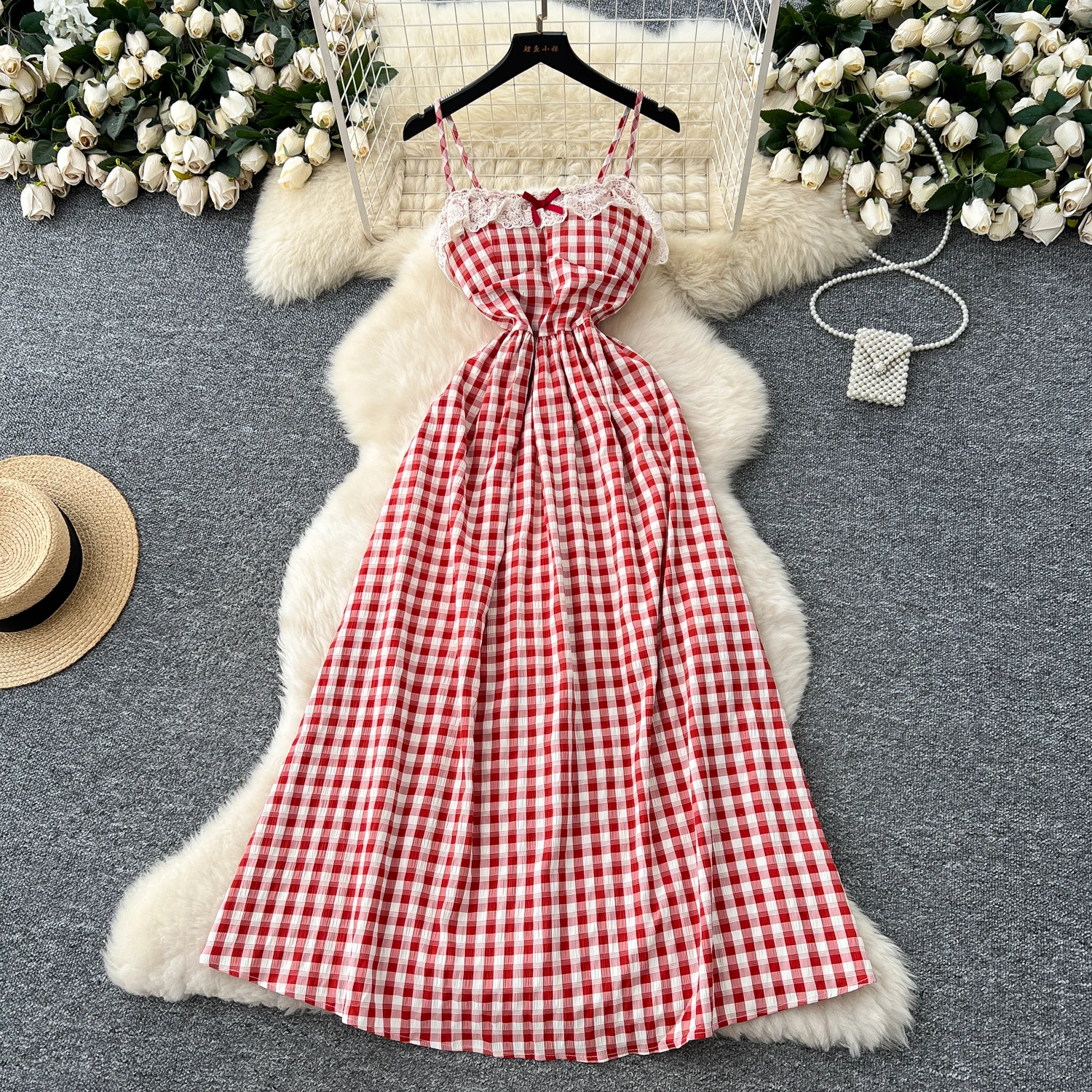 Elegant Sexy sweet backless Plaid lace Dress Fairy Summer Beach Slim Women Evening Party Dress
Elegant Sexy sweet backless Plaid lace Dress Fairy Summer Beach Slim Women Evening Party Dress