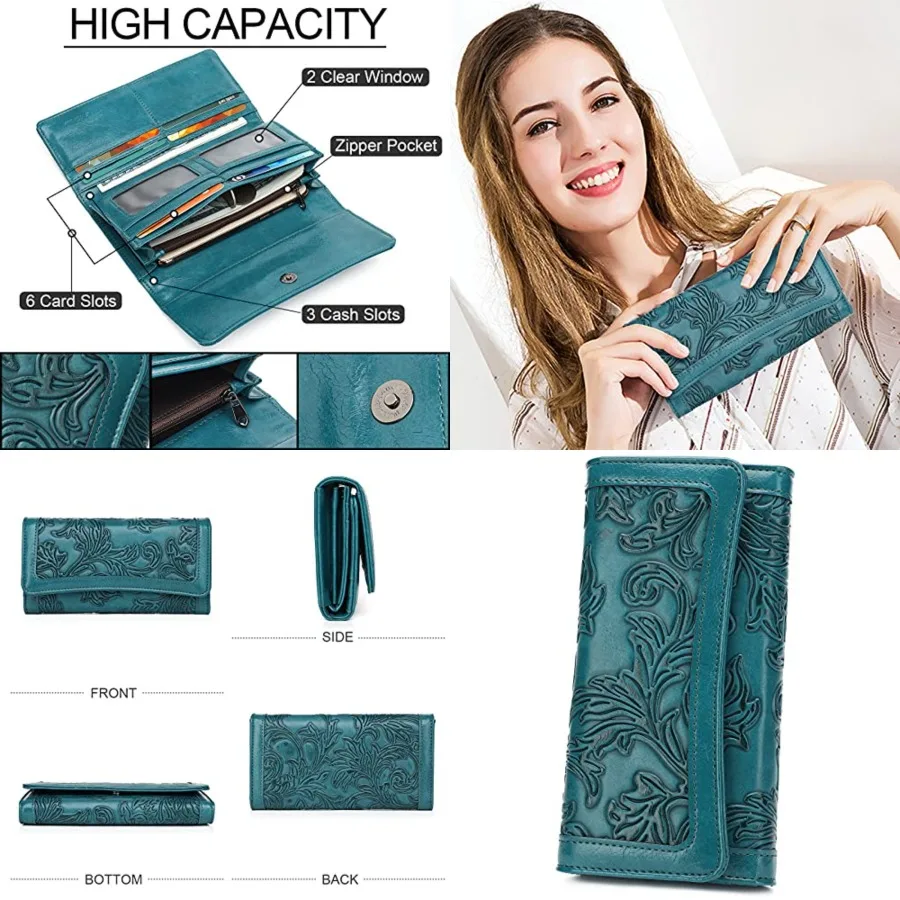 Women's Wallet Leather RFID Blocking Trifold Ladies Purse Embossed long Clutch Card Holder Phone Checkbook Organizer
Women's Wallet Leather RFID Blocking Trifold Ladies Purse Embossed long Clutch Card Holder Phone Checkbook Organizer