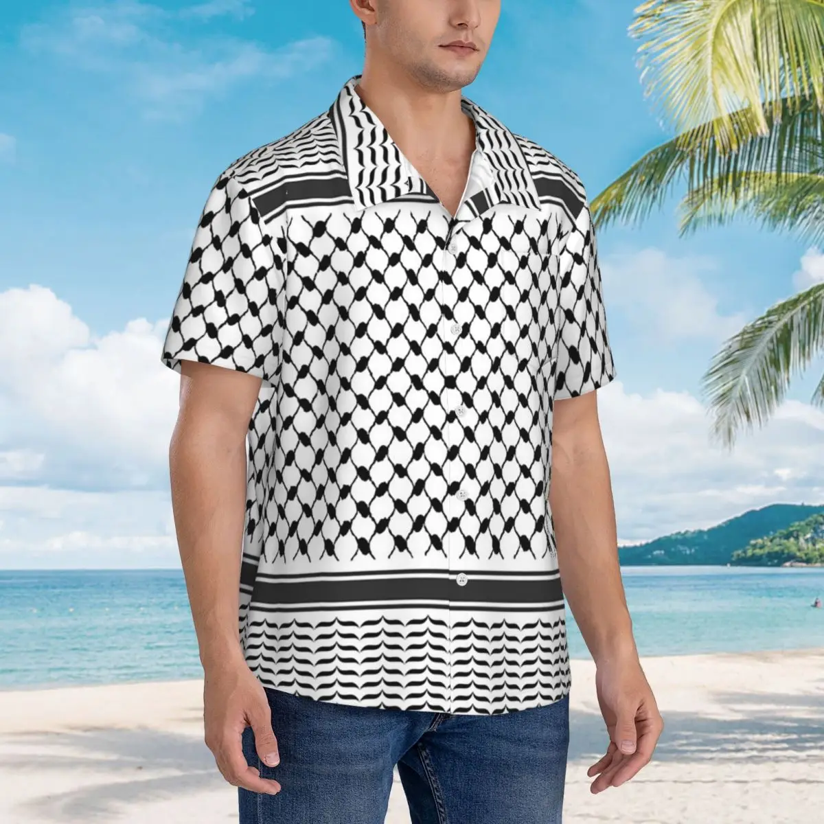 Palestinian Kufiya Original Black And White Keffiyeh (Yasser Arafat) Hawaiian Shirts Men Short Sleeve Shirt for Summer Beach Men
Palestinian Kufiya Original Black And White Keffiyeh (Yasser Arafat) Hawaiian Shirts Men Short Sleeve Shirt for Summer Beach Men