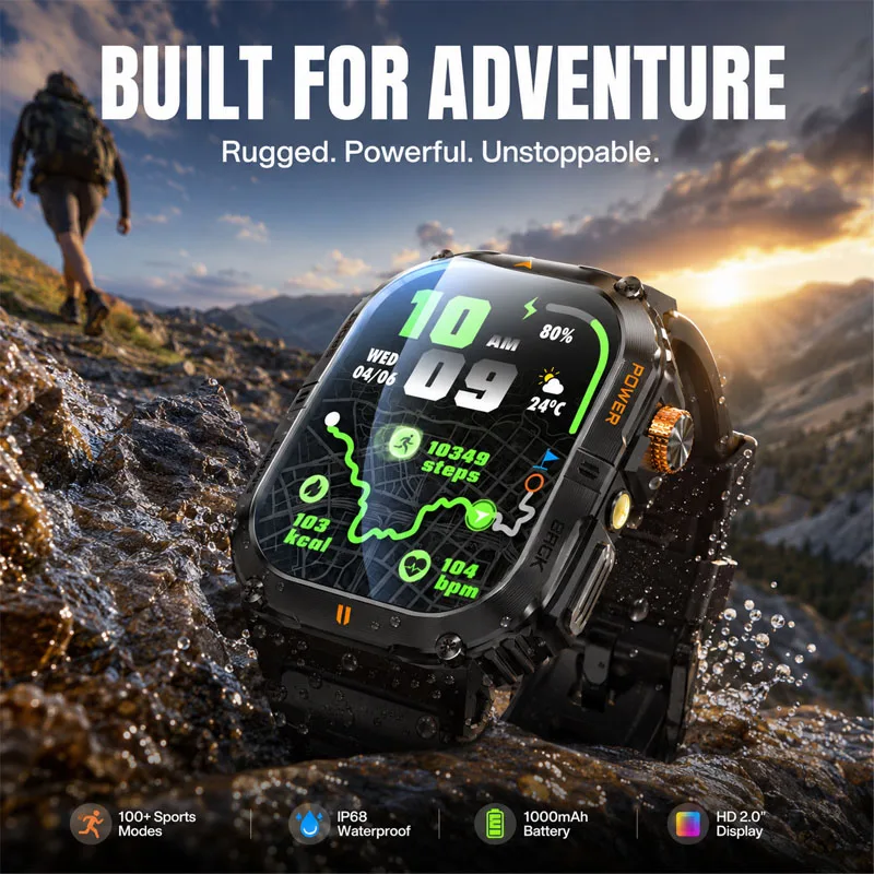 Men Outdoor Smartwatch 1000mAh 2.0 Inches IP68 Waterproof Robust Exterior Heart Rate LED Flashlight BT Call Smartwatch Men
Men Outdoor Smartwatch 1000mAh 2.0 Inches IP68 Waterproof Robust Exterior Heart Rate LED Flashlight BT Call Smartwatch Men