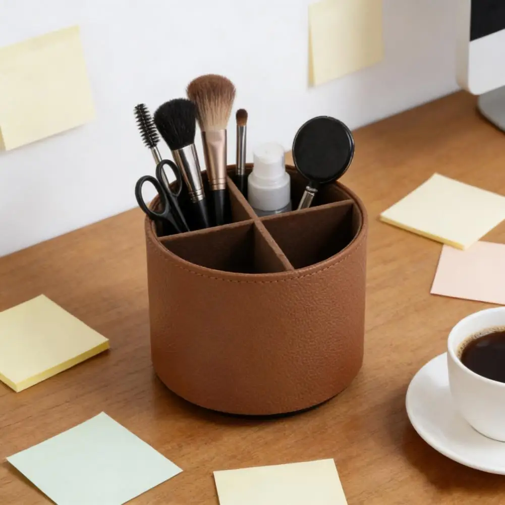 Compact Desktop Organizer Rotating Round Faux Leather Pencil Holder with 4 Compartments Multifunctional Desk for Office
Compact Desktop Organizer Rotating Round Faux Leather Pencil Holder with 4 Compartments Multifunctional Desk for Office