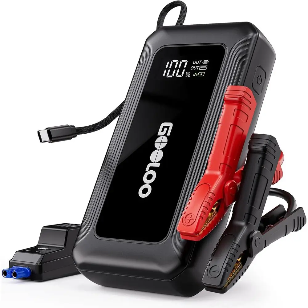 Portable Jump Starter with Built-in Cable, 45W Fast Charger, 12V Lithium Jump Box for Gas and Diesel Engines
Portable Jump Starter with Built-in Cable, 45W Fast Charger, 12V Lithium Jump Box for Gas and Diesel Engines