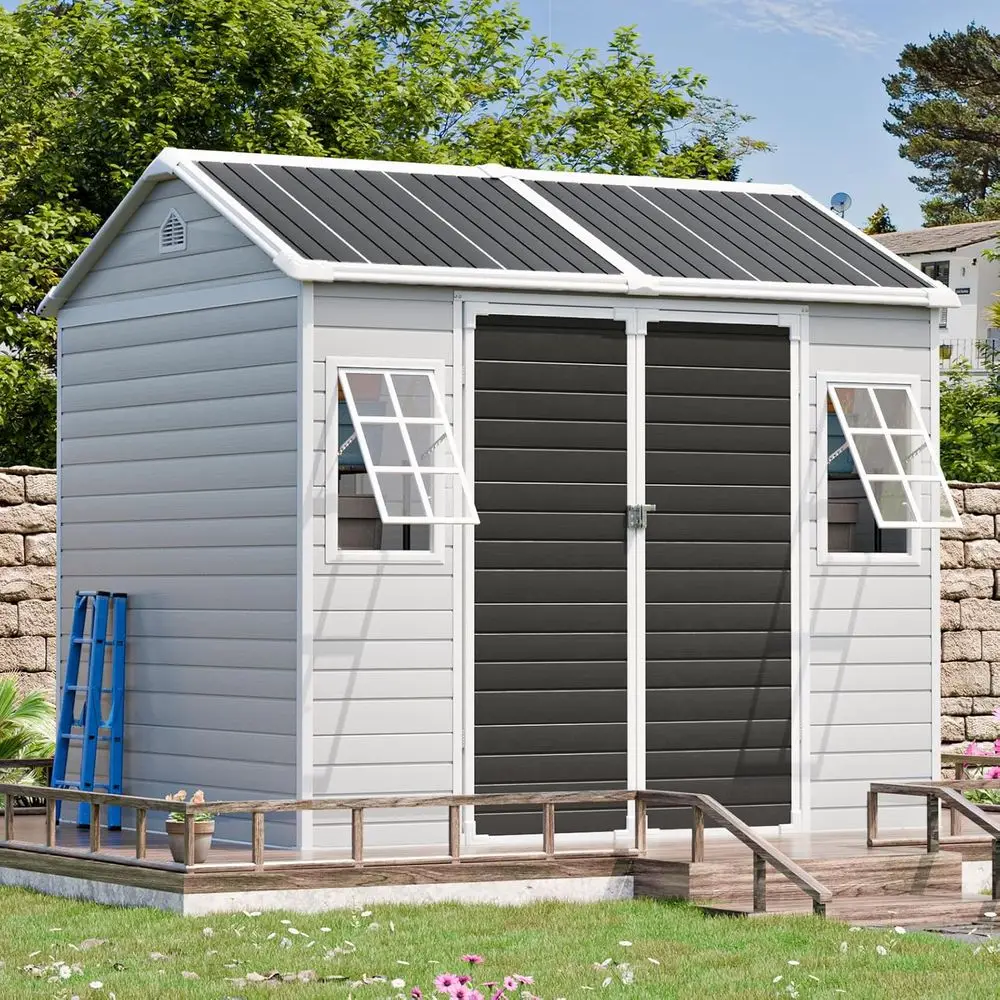 8x6 Resin Storage Shed - Waterproof Outdoor Shed with Floor and 2 Adjustable Windows for Patio, Poolside, or Lawn
8x6 Resin Storage Shed - Waterproof Outdoor Shed with Floor and 2 Adjustable Windows for Patio, Poolside, or Lawn