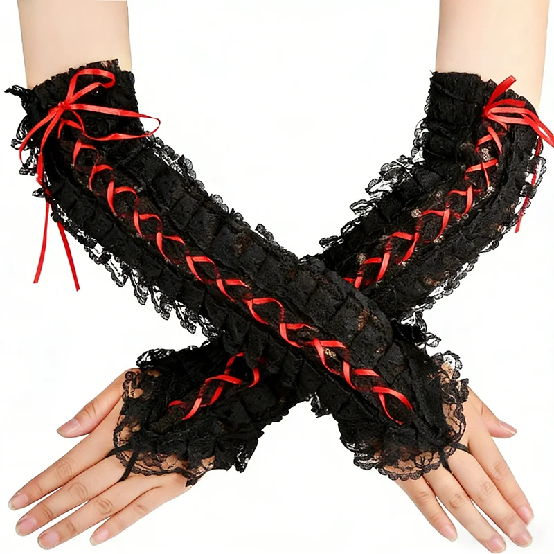 40cm Gothic Women Sexy Lace Fingerless Hook-finger Gloves Gloves Ruffled Halloween Cosplay Themed Parties Thin Ribbon Straps
40cm Gothic Women Sexy Lace Fingerless Hook-finger Gloves Gloves Ruffled Halloween Cosplay Themed Parties Thin Ribbon Straps