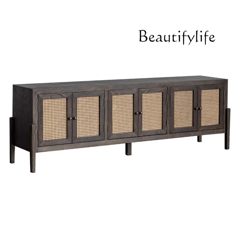Solid wood TV cabinet retro rattan locker household floor audio-visual cabinet
Solid wood TV cabinet retro rattan locker household floor audio-visual cabinet
