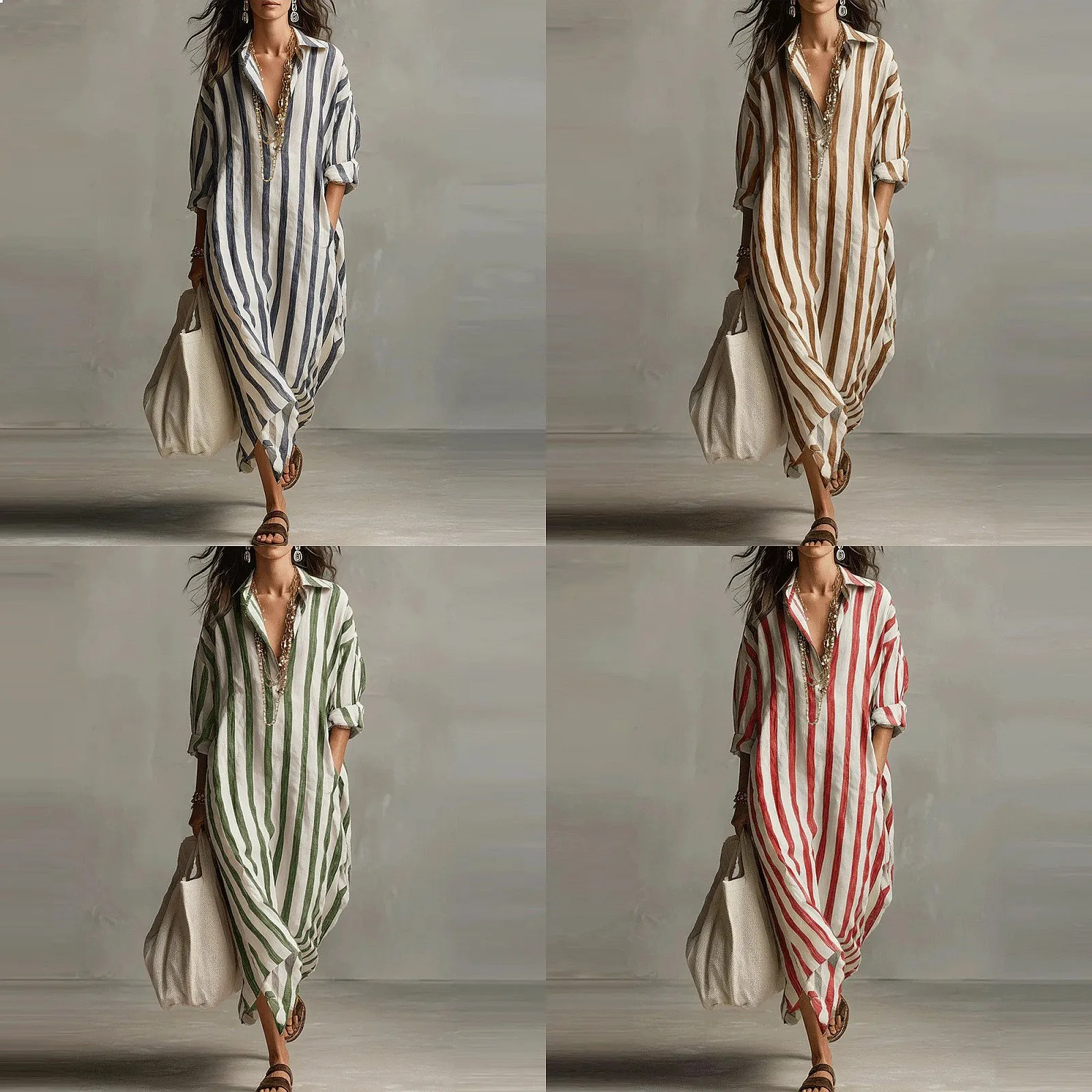Fashion Loose V Neck Long Stripe Shirt Dress Dresses for Women Spring Summer Blouse Top
Fashion Loose V Neck Long Stripe Shirt Dress Dresses for Women Spring Summer Blouse Top