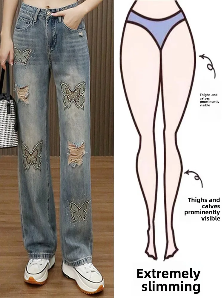 Летние тонкие прямые джинсы с высокой талией и вышивкой, женские свободные утягивающие широкие брюки с дырками и стразами
Летние тонкие прямые джинсы с высокой талией и вышивкой, женские свободные утягивающие широкие брюки с дырками и стразами
