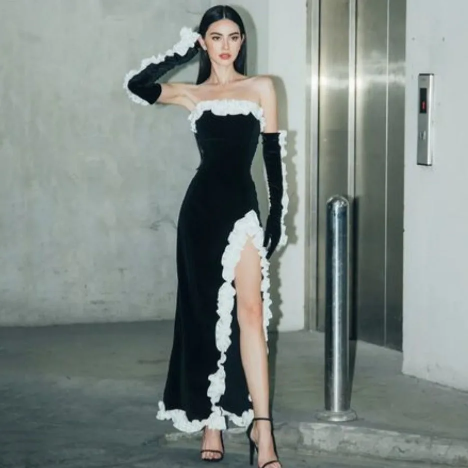 Off Shouder Evening Dress Velvet Luxury Dresses For Party Ruffles Luxury Prom Dress Elegant Long Dress With Slit Custom Made
Off Shouder Evening Dress Velvet Luxury Dresses For Party Ruffles Luxury Prom Dress Elegant Long Dress With Slit Custom Made