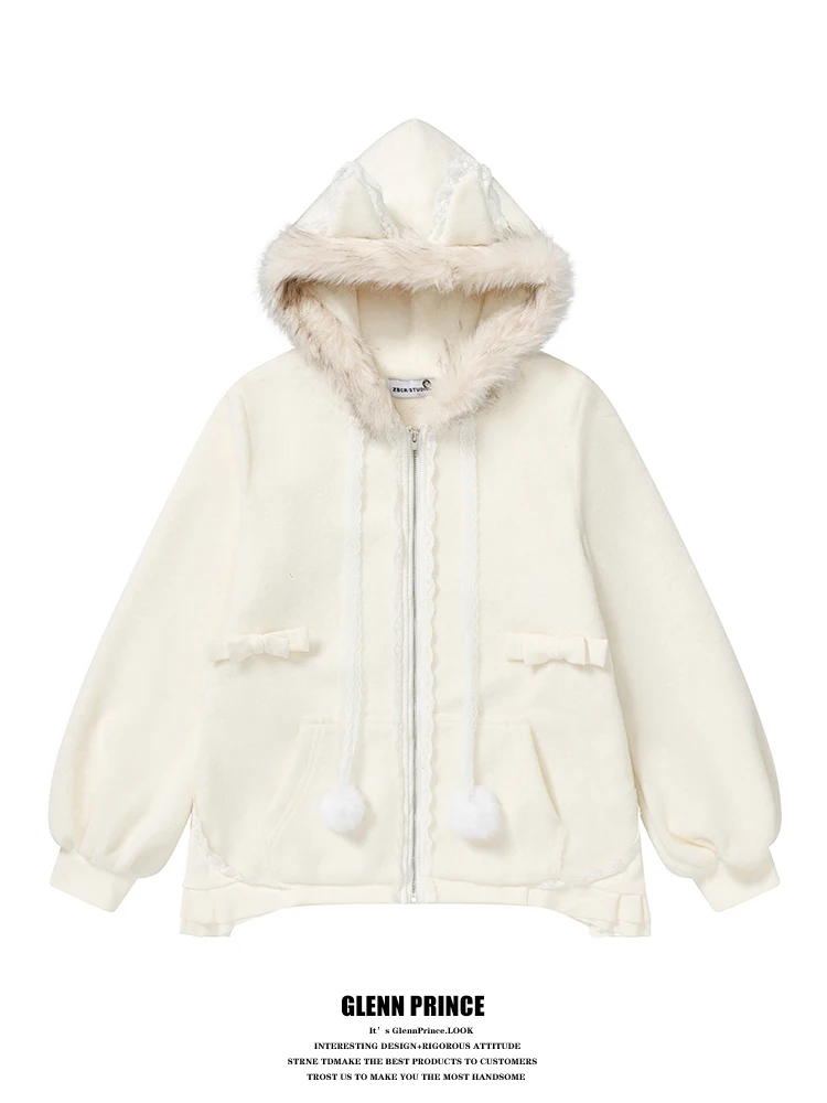 Милая женская зимняя теплая куртка с капюшоном и ушками, из хлопка с отделкой из овечьей шерсти, в японском стиле, свободного кроя, с длинными рукавами, на молнии
Милая женская зимняя теплая куртка с капюшоном и ушками, из хлопка с отделкой из овечьей шерсти, в японском стиле, свободного кроя, с длинными рукавами, на молнии