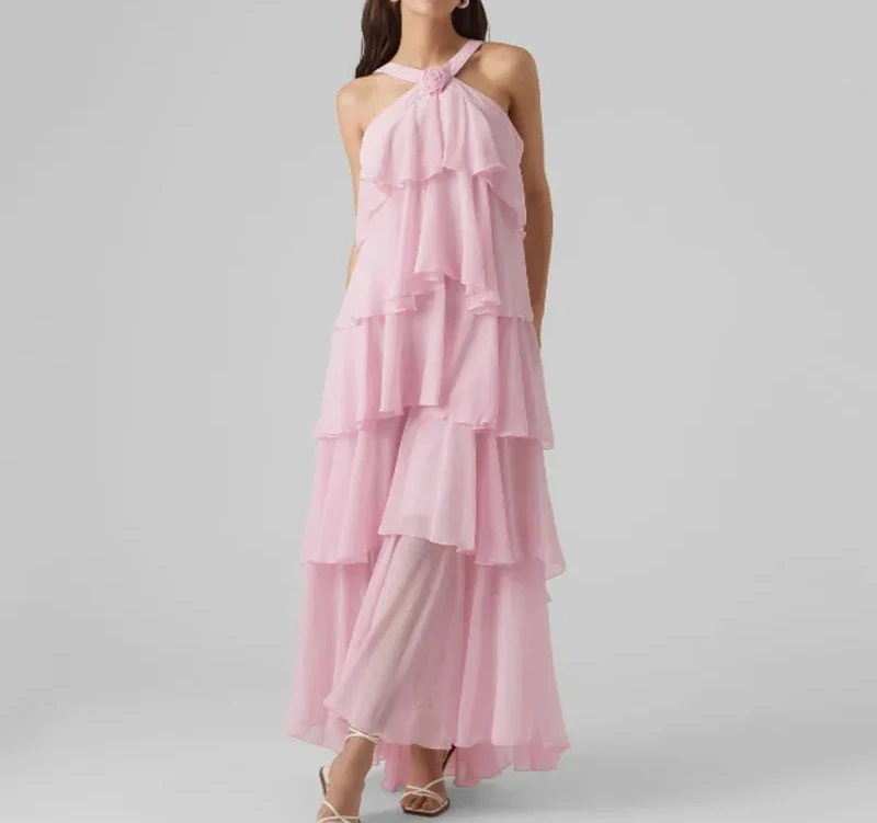 Summer Female Elegant Chiffon Backless Sleeveless Fluffy Long Dress Solid Color Lady Beach Robes Women Ruffles Layered Dresses
Summer Female Elegant Chiffon Backless Sleeveless Fluffy Long Dress Solid Color Lady Beach Robes Women Ruffles Layered Dresses