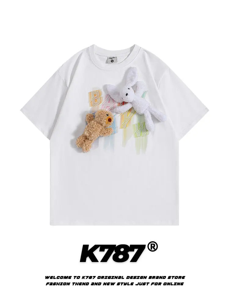 K787 American Retro Rabbit Bear Pendant Short Sleeve T-Shirt Unisex College Style Lazy Couple Shirt Cotton Casual Wear
K787 American Retro Rabbit Bear Pendant Short Sleeve T-Shirt Unisex College Style Lazy Couple Shirt Cotton Casual Wear
