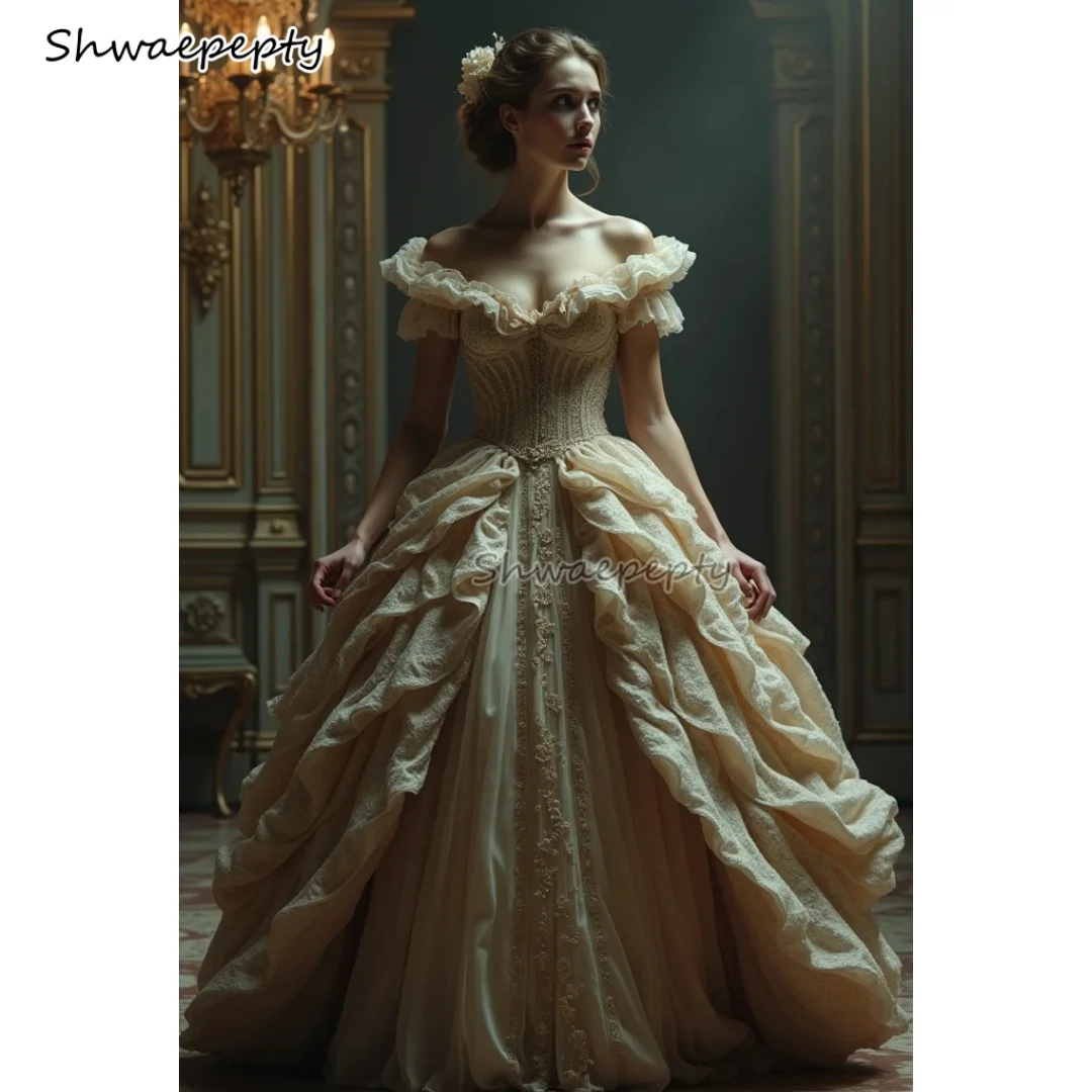 Vintage Victorian Prom Dress Ruffle Off Shoulder Princess Special Occasion Dress Champagne Corset Evening Gown Customized
Vintage Victorian Prom Dress Ruffle Off Shoulder Princess Special Occasion Dress Champagne Corset Evening Gown Customized