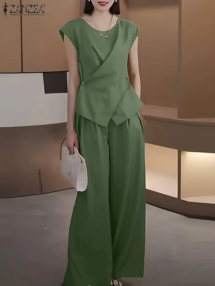 2025 ZANZEA Summer Pant Sets 2PCS Office Women Outfits Solid Work OL Tracksuits Elegant Sleeveless Blouse Suit Matching Sets
2025 ZANZEA Summer Pant Sets 2PCS Office Women Outfits Solid Work OL Tracksuits Elegant Sleeveless Blouse Suit Matching Sets