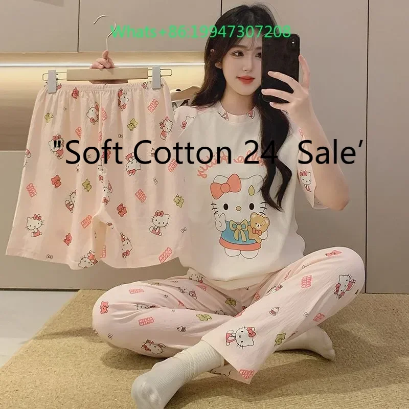 Summer new white round neck cartoon Hello Kitty double short trousers three-piece pajamas sweet loungewear
Summer new white round neck cartoon Hello Kitty double short trousers three-piece pajamas sweet loungewear