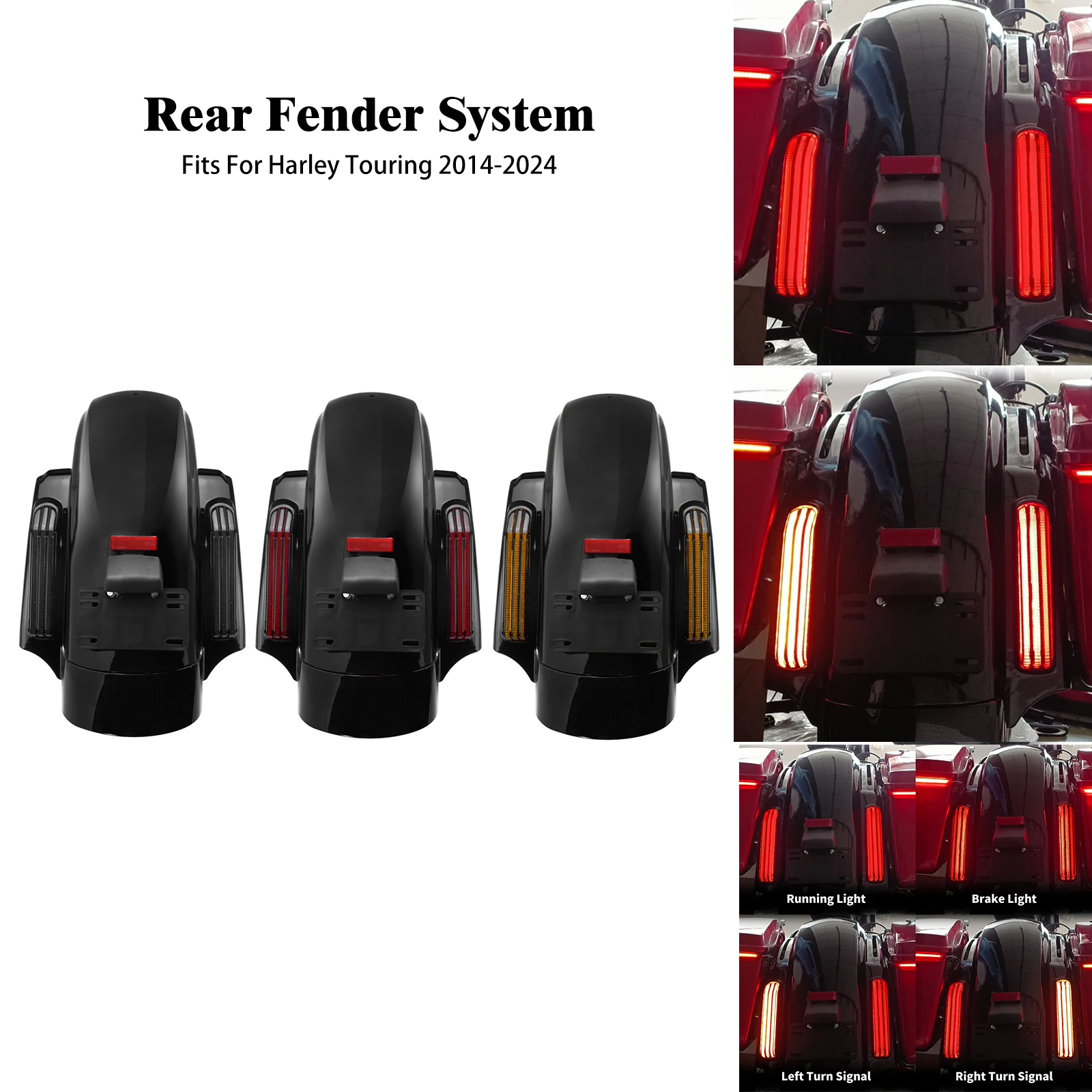 Motorcycle LED Light Rear Fender System Extension Fascia For Harley Touring Electra Glide Road King Street Glide FLTRX 2014-2024
Motorcycle LED Light Rear Fender System Extension Fascia For Harley Touring Electra Glide Road King Street Glide FLTRX 2014-2024