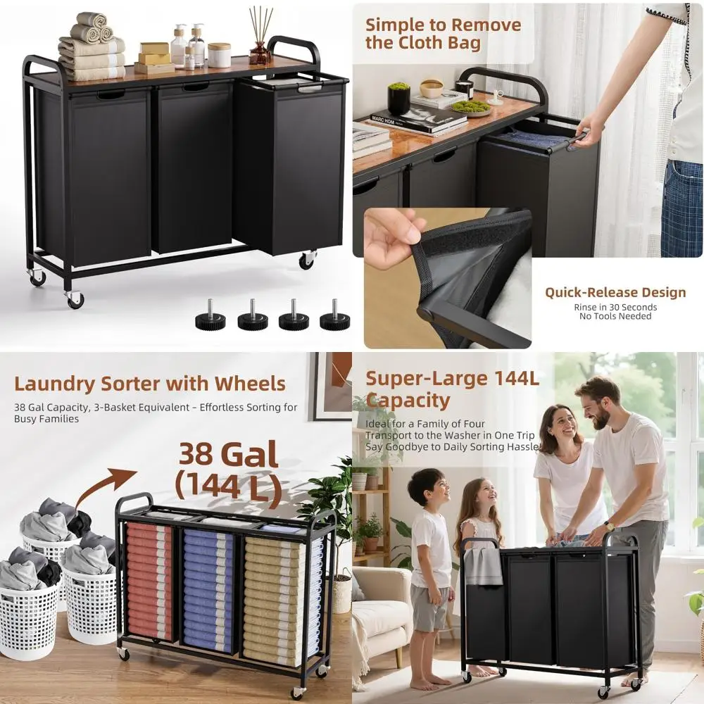 Большая корзина для белья на колесиках с выдвижными сумками, верхней полкой и колесами для эффективной сортировки и хранения.
Большая корзина для белья на колесиках с выдвижными сумками, верхней полкой и колесами для эффективной сортировки и хранения.