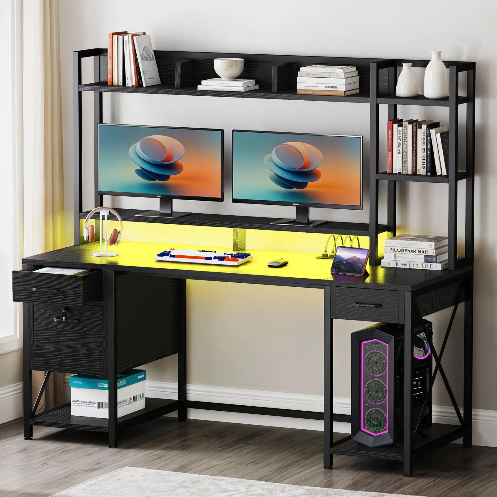 59" Computer Desk Gaming Desk Office Desk with Drawers & Hutch & Storage Shelves
59" Computer Desk Gaming Desk Office Desk with Drawers & Hutch & Storage Shelves