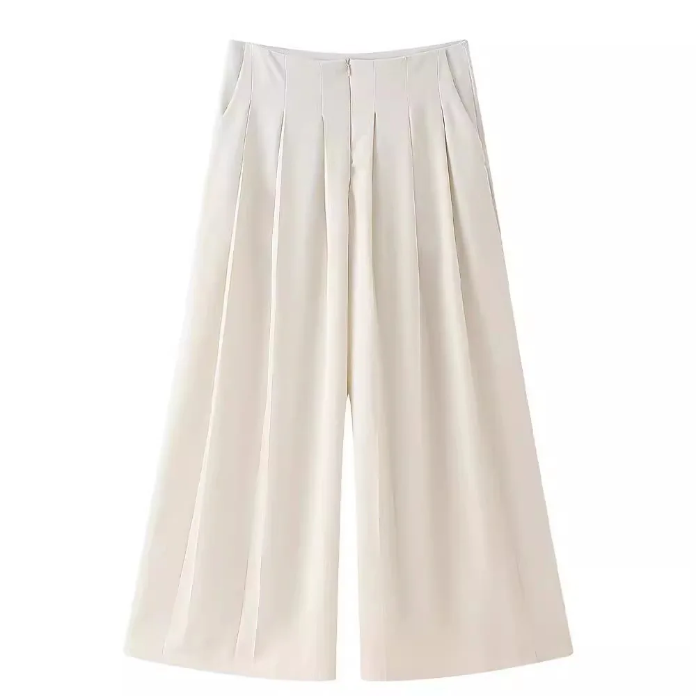 Women Fashion Solid Pleated Wide Leg Pants Office Lady Vintage High Waist Zipper Female Suit Trousers Mujer
Women Fashion Solid Pleated Wide Leg Pants Office Lady Vintage High Waist Zipper Female Suit Trousers Mujer