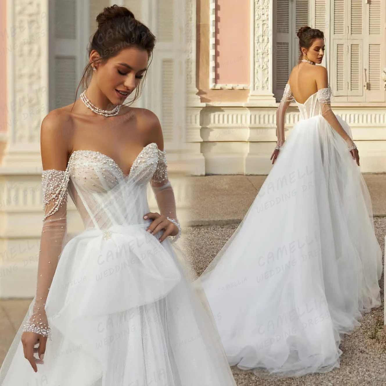 Simple Wedding Dresses Women's A Line Bridal Gowns Sweetheart Backless Sleeveless Sweep Train Tulle Vestidos De Novia Customized
Simple Wedding Dresses Women's A Line Bridal Gowns Sweetheart Backless Sleeveless Sweep Train Tulle Vestidos De Novia Customized