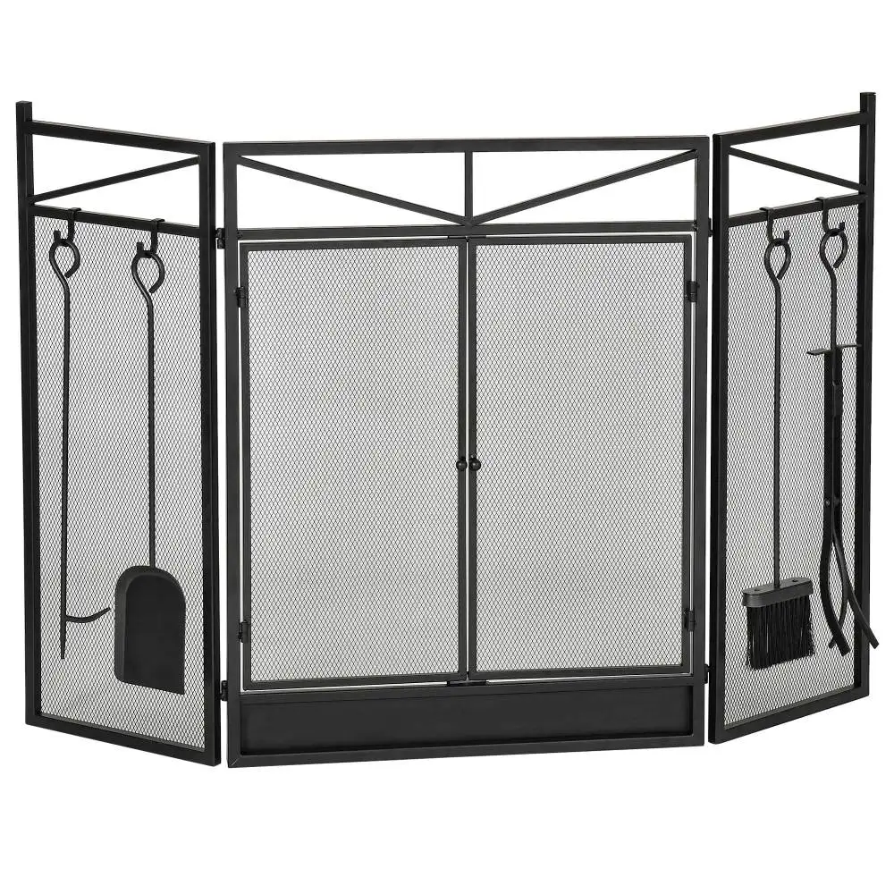 3-Panel Folding Fireplace Screen with 2 Magnetic Doors and Fire Place Tools Set, Fire Spark Guard for Wood Burning, with Brush
3-Panel Folding Fireplace Screen with 2 Magnetic Doors and Fire Place Tools Set, Fire Spark Guard for Wood Burning, with Brush
