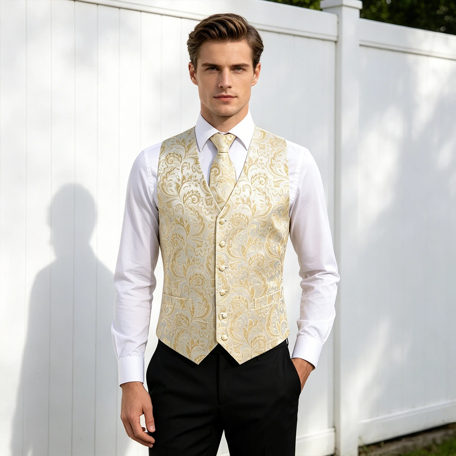 Wedding Gentleman Floral Paisley Waistcoat 4 In 1 Set Tie Pocket Square Cufflinks Formal Business Suit Vest Kit
Wedding Gentleman Floral Paisley Waistcoat 4 In 1 Set Tie Pocket Square Cufflinks Formal Business Suit Vest Kit