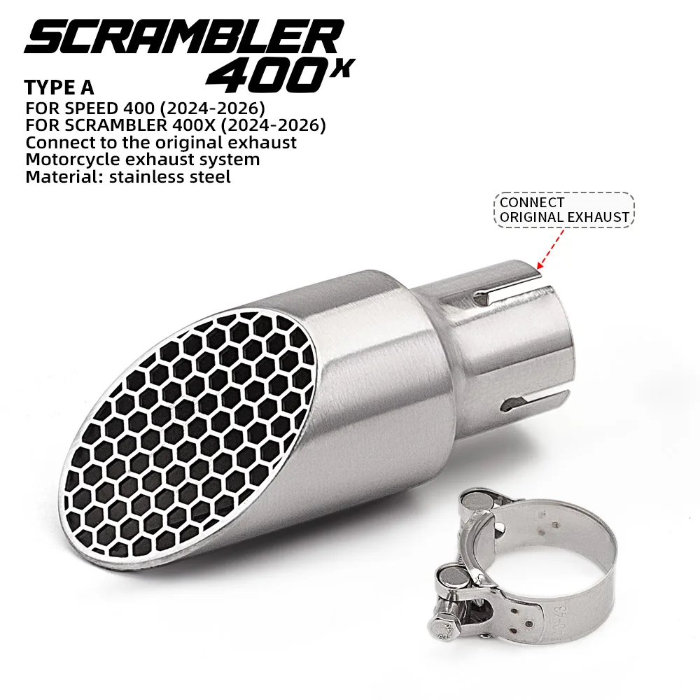Slip On For Speed 400 Scrambler 400X 2024 - 2026 Stainless Steel Muffler With Mesh Motorcycle Exhaust System
Slip On For Speed 400 Scrambler 400X 2024 - 2026 Stainless Steel Muffler With Mesh Motorcycle Exhaust System