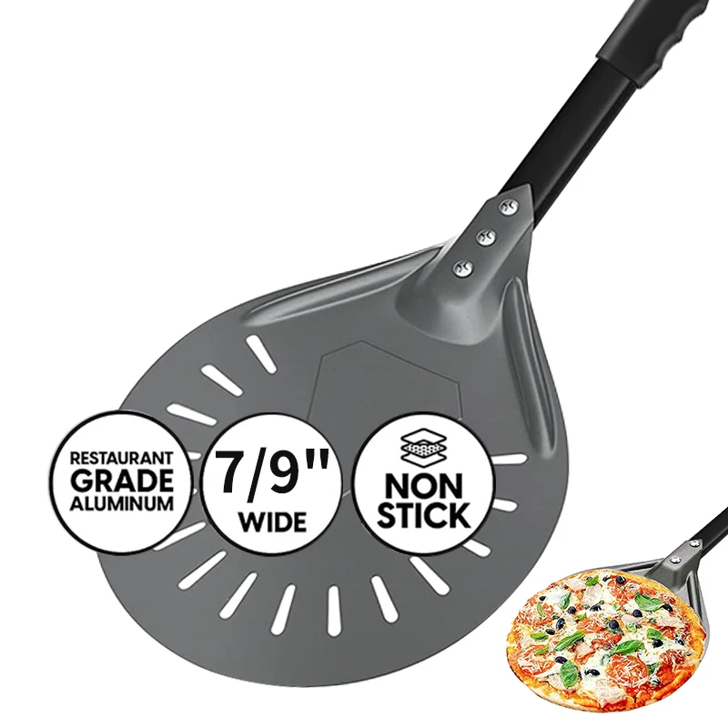 7/9 inch Round Pizza Turning Peel Long Metal Handle Pizza Spinner Aluminum Perforated Pizza Turner for Pizza Oven Accessories
7/9 inch Round Pizza Turning Peel Long Metal Handle Pizza Spinner Aluminum Perforated Pizza Turner for Pizza Oven Accessories