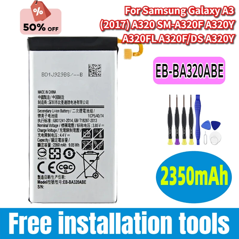 Совершенно новый аккумулятор EB-BA320ABE 2350 мАч для Samsung Galaxy A3 (2017) A320 SM-A320F A320Y A320FL A320F/DS A320Y/DS + инструменты
Совершенно новый аккумулятор EB-BA320ABE 2350 мАч для Samsung Galaxy A3 (2017) A320 SM-A320F A320Y A320FL A320F/DS A320Y/DS + инструменты